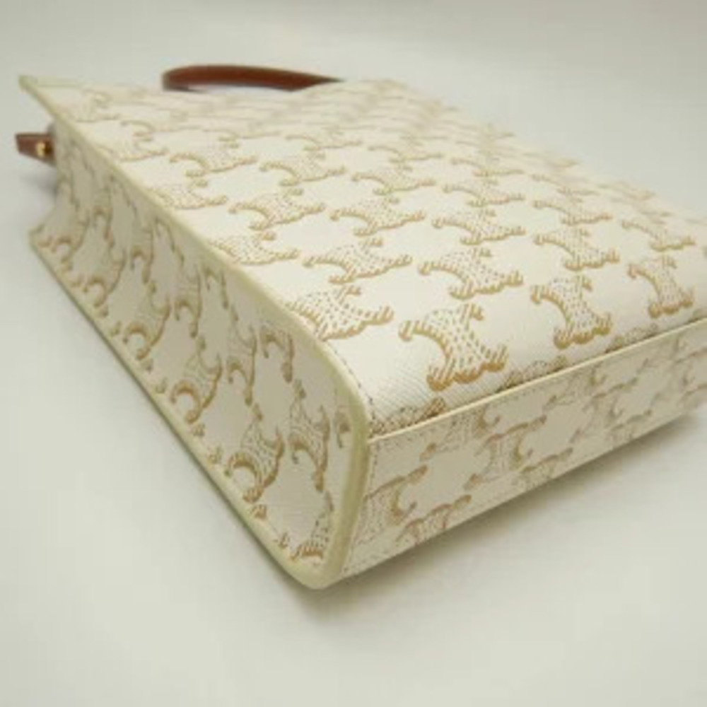 Celine Vertical Cabas Handbag Triomphe Calfskin Ivory White Brown - Picture 6 of 9